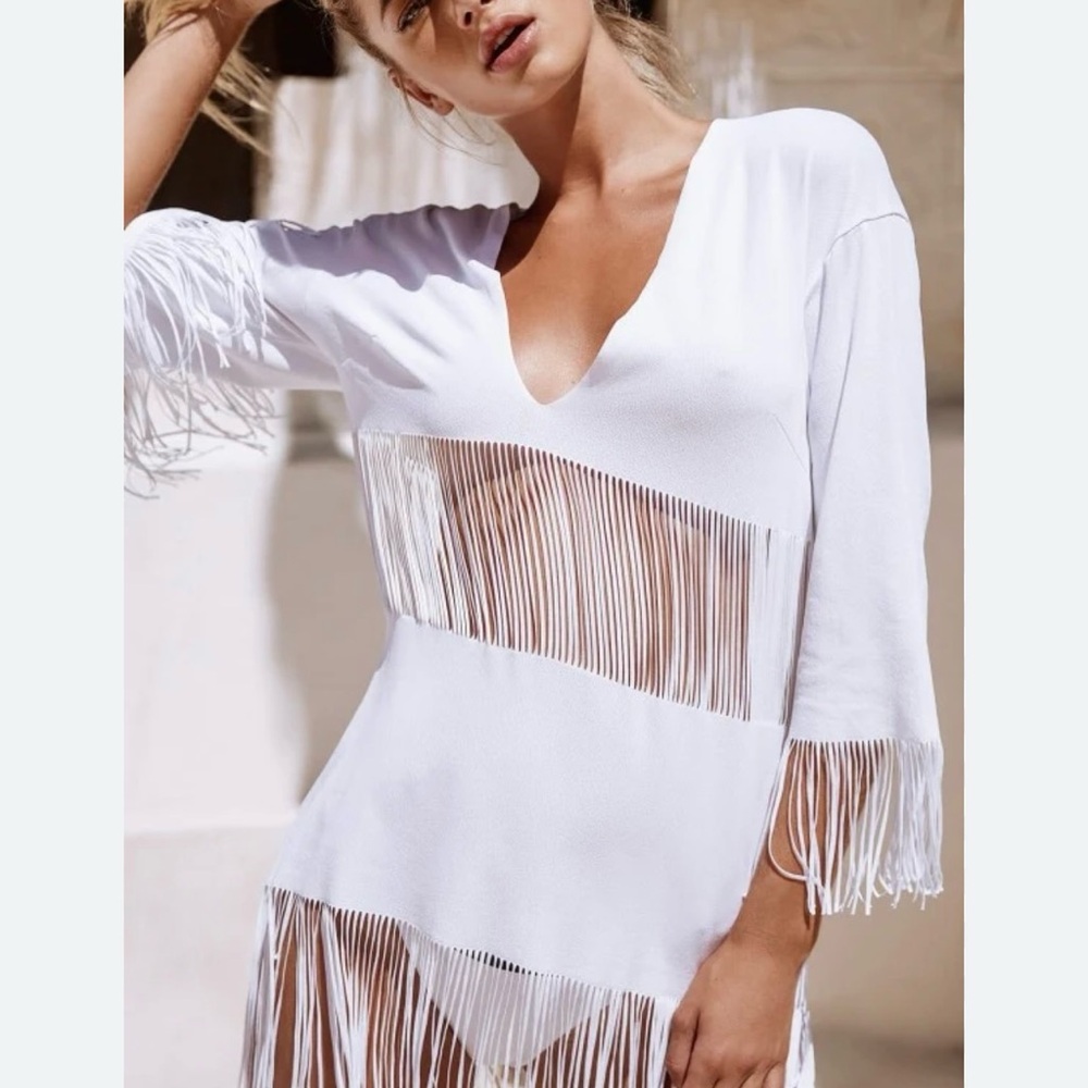 Beach Bunny White Fringe Swim Coverup